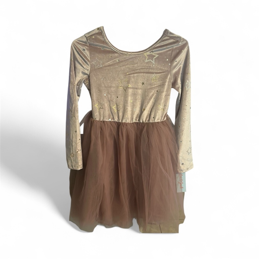 NEW Cat & Jack Gold Pink Velvet and Tulle Dress with Gold Stars